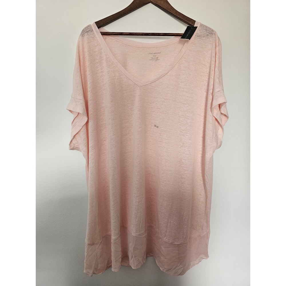 Coastal Grandma Lane Bryant VNeck Tunic Top Women 26/28 Pink Linen Blend Layered
